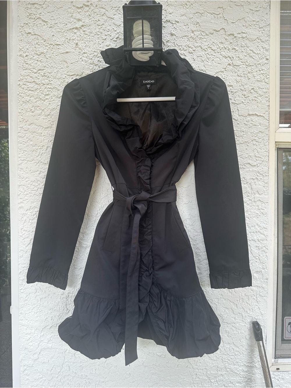 Ruffled Fit-and-Flare BEBE lined coat - Picture 2 of 4